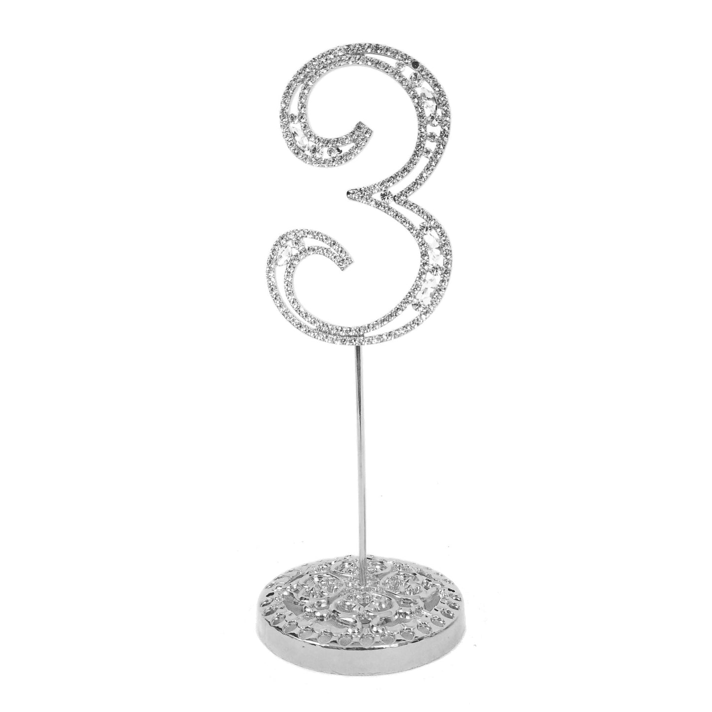 Number 3 Silver Rhinestone Crystal Metal Cake Topper  3-3/4-Inch