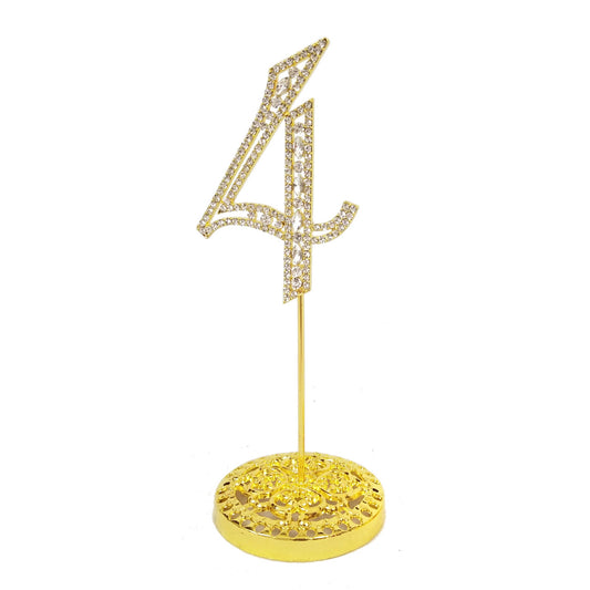 Number 4 Gold Rhinestone Crystal Metal Cake Topper  3-3/4-Inch