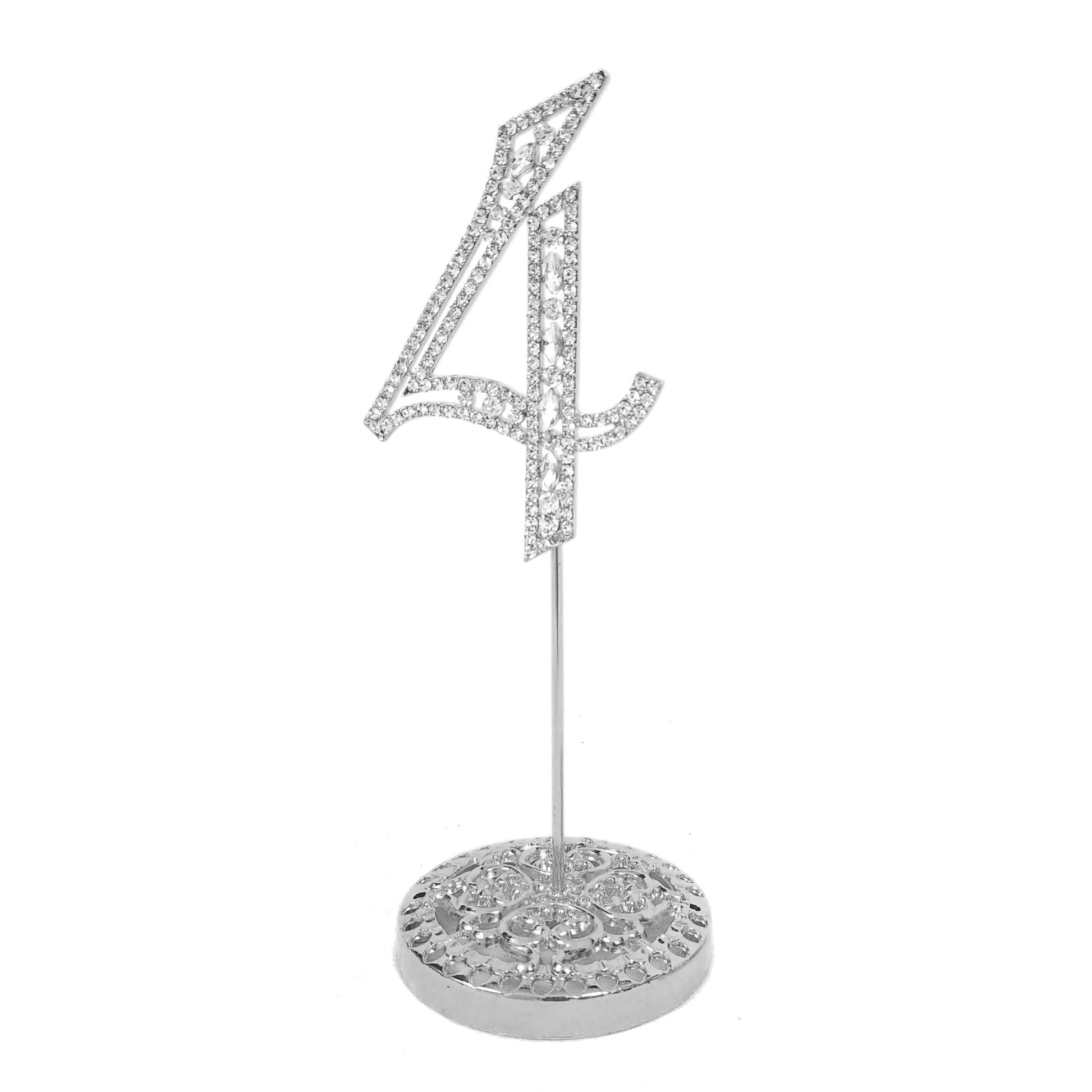Number 4 Silver Rhinestone Crystal Metal Cake Topper  3-3/4-Inch