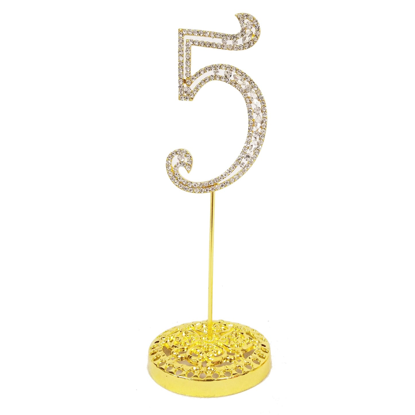 Number 5 Gold Rhinestone Crystal Metal Cake Topper  3-3/4-Inch