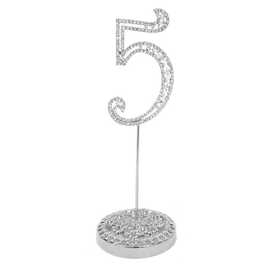 Number 5 Silver Rhinestone Crystal Metal Cake Topper  3-3/4-Inch