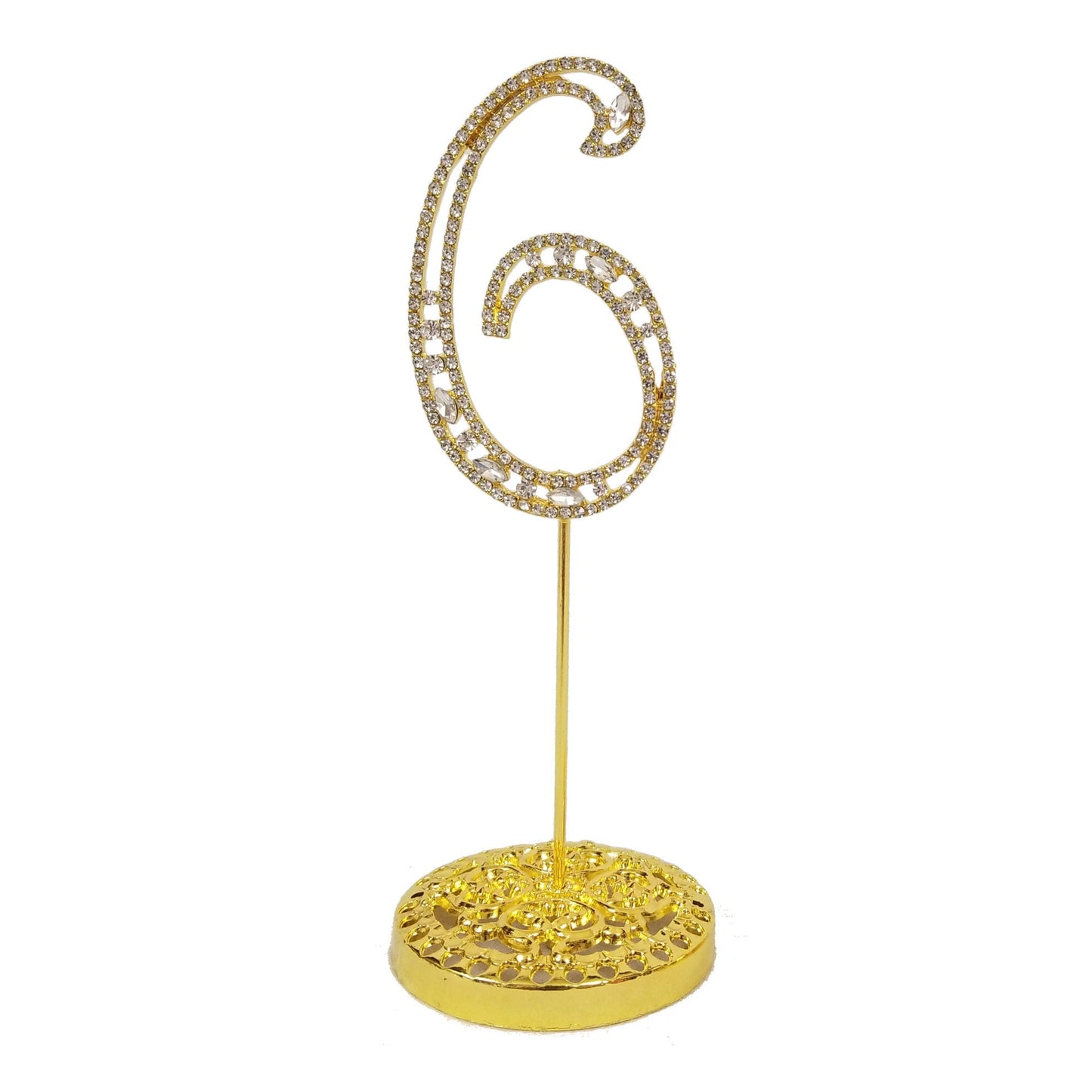 Number 6 Gold Rhinestone Crystal Metal Cake Topper  3-3/4-Inch