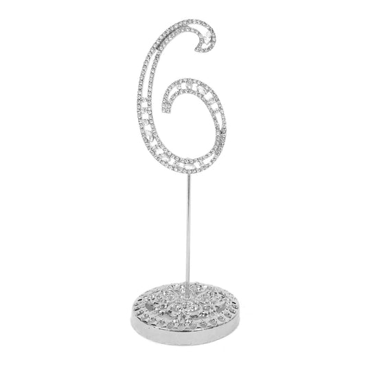 Number 6 Silver Rhinestone Crystal Metal Cake Topper  3-3/4-Inch
