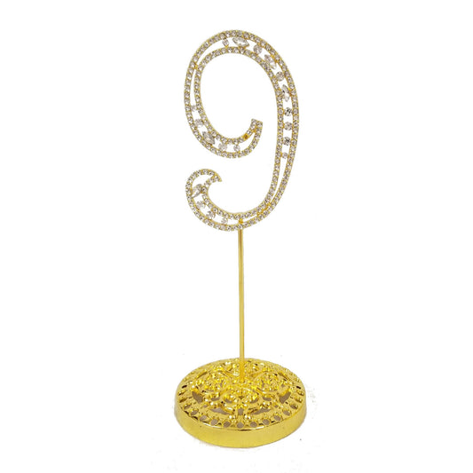 Number 9 Gold Rhinestone Crystal Metal Cake Topper  3-3/4-Inch