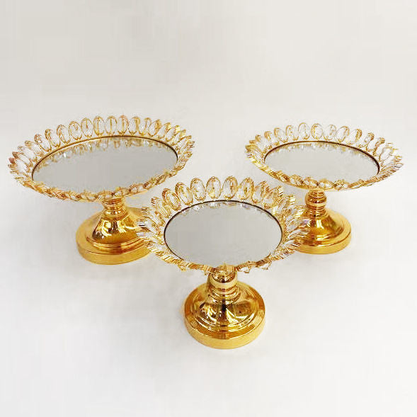 F945 - Gold Cake Stand Set with Mirror Top