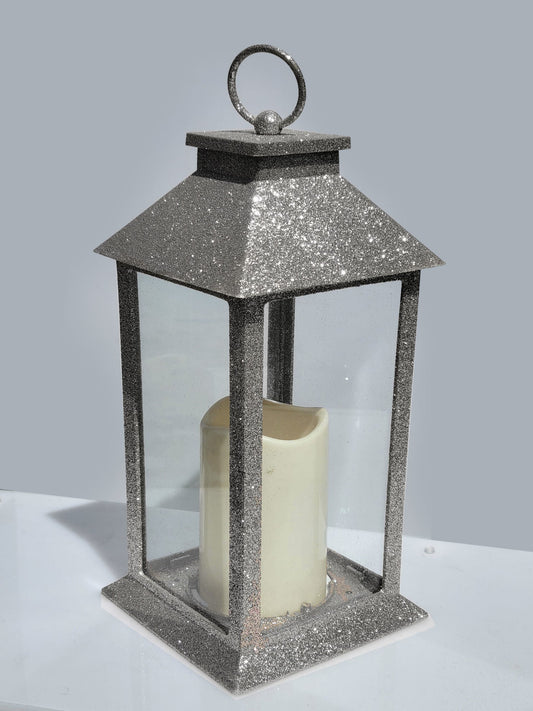 LED Glitter Lantern Silver