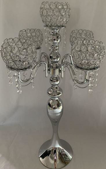 9358-1S Silver Crystal Candle Holder 5 Heads