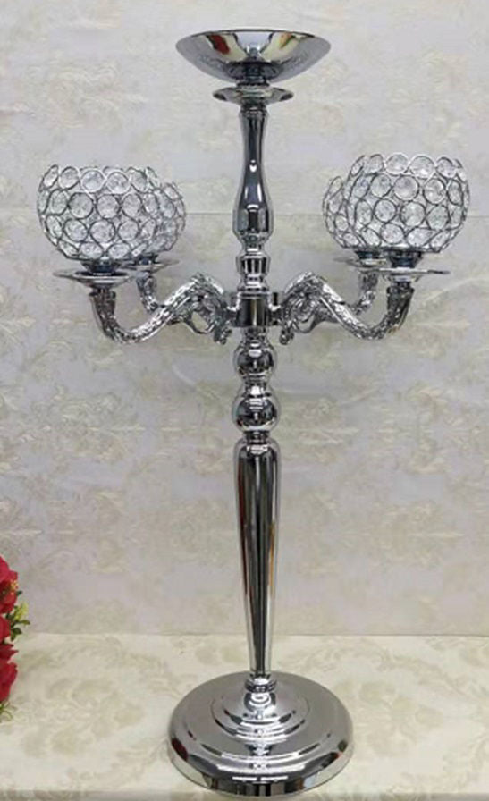 8593-7S 5 Head Crystal Candle Holder SILVER