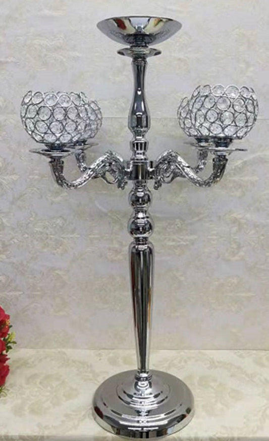 8593-7S 5 Head Crystal Candle Holder SILVER