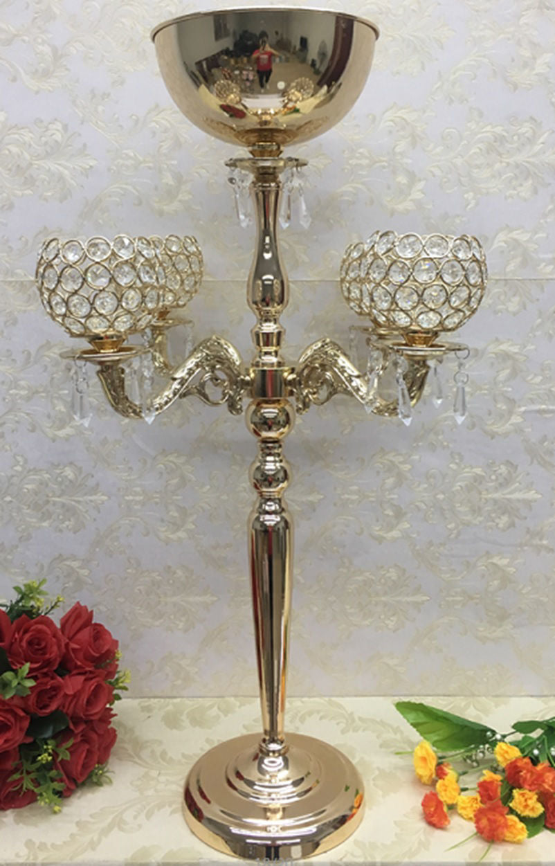 8593-8GD Candle Holder with Flower Bowl