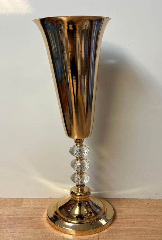 8730-GD Metal Trumpet Vase with Crystal 29"