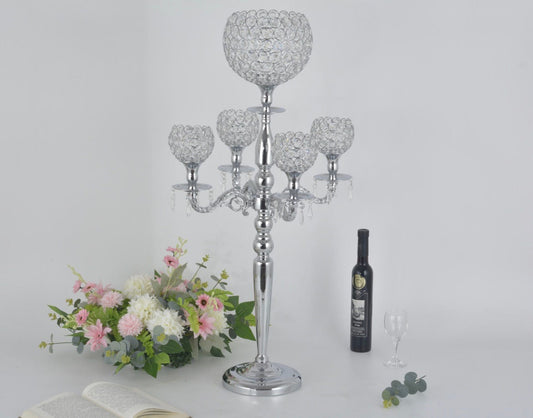 8593-200 - Metal Candle Holder with Crystal 34.5"