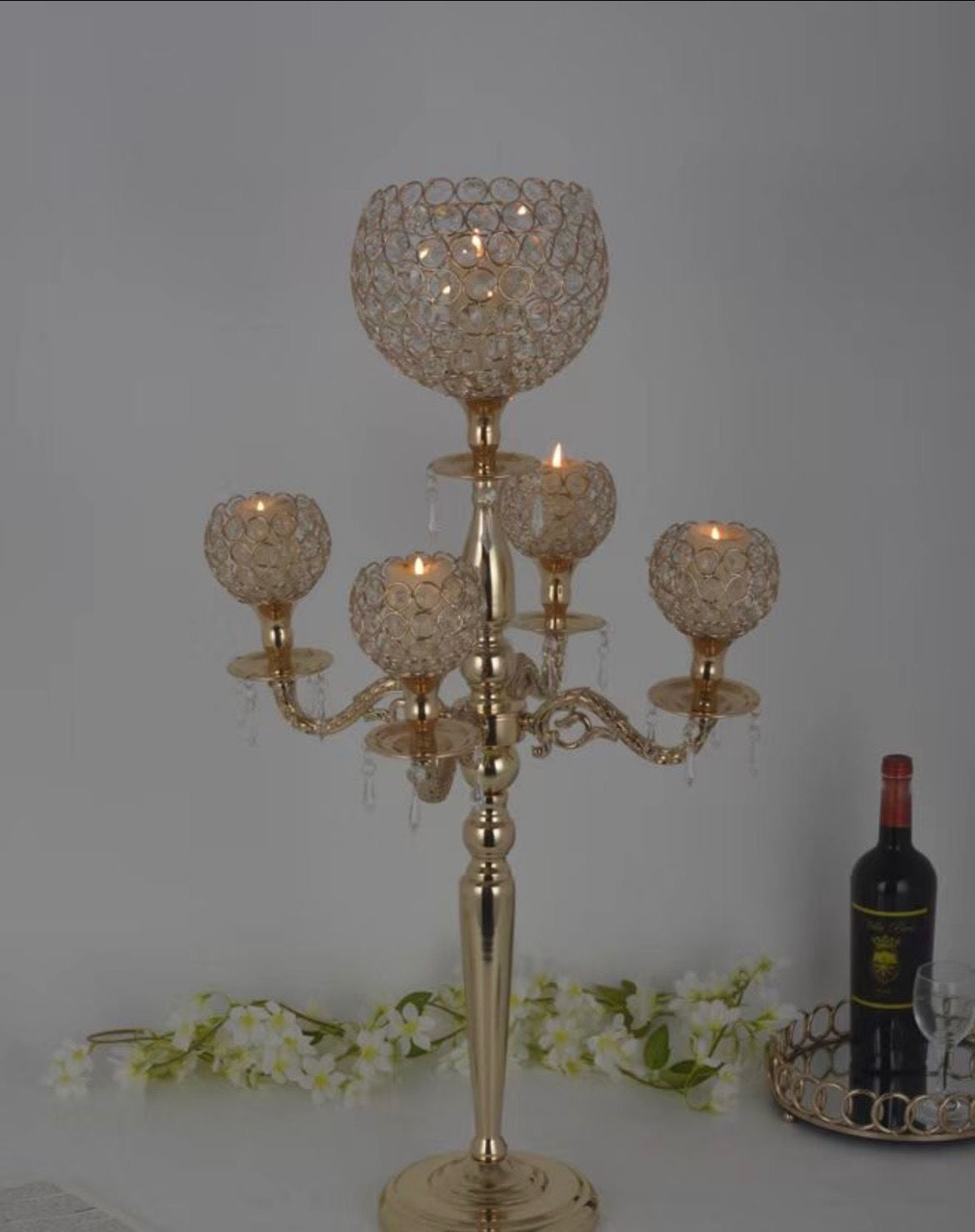 8593-200 - Metal Candle Holder with Crystal 34.5"