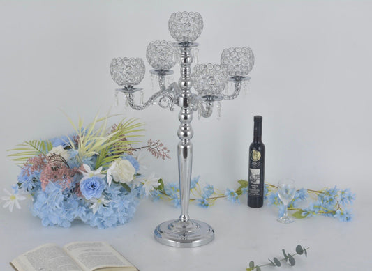 8593-100S - Metal Candle Holder with Crystals 27" Silver