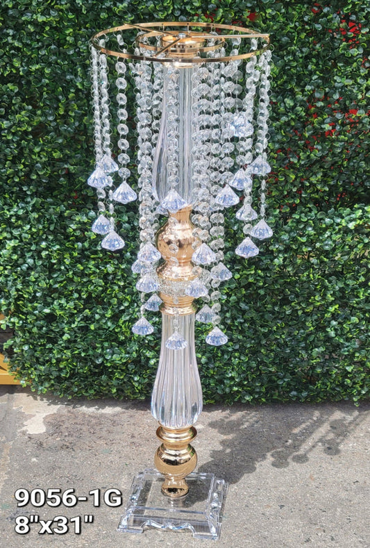 9056-1G  31" Gold Acrylic Stand with Crystal Chain