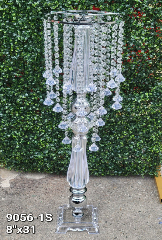 9056-1S 31" Silver Acrylic Stand With Crystal Chain