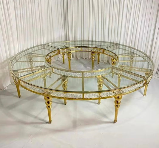 Clear Glass and Gold Base Serpentine Table Set