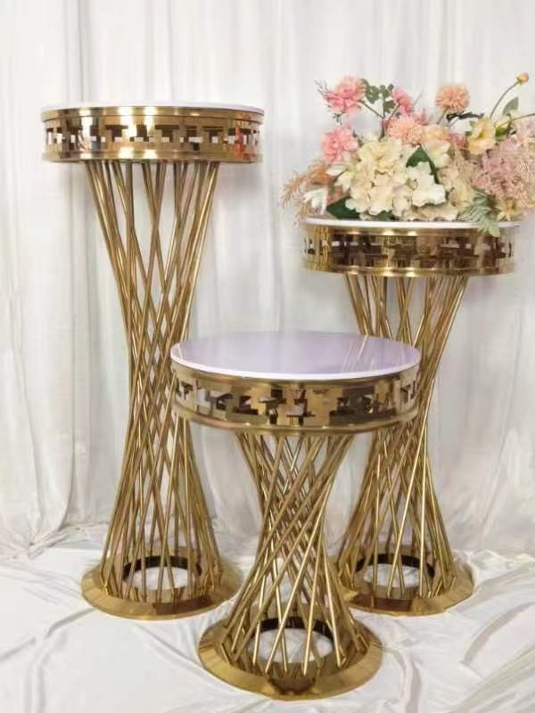 Cocktail Table Set Shiny Gold with White Top