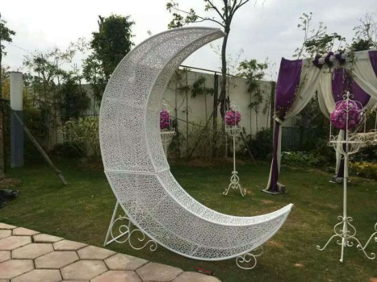 Picture of Large White Crescent Moon Metal Prop - 6 Feet Tall