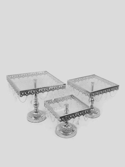 Picture of Set of 3 Square Cake Stands with Dangling Crystals