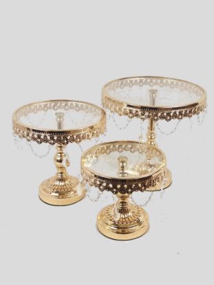 Picture of Set of 3 Round Cake Stands with Dangling Crystals